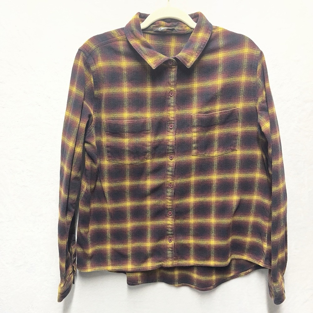 Mountain Khaki Stevie Flannel Women's XL‎ Maroon Yellow Fall Cabin Cozy Rustic